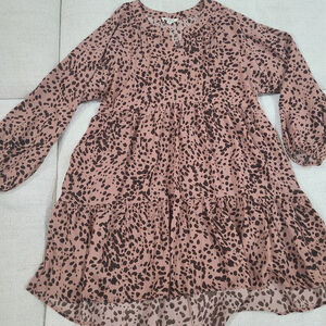 Umgee Leopard Print Dress Puff Sleeve Tiered Women’s Sz Sm Knee Length Boho
